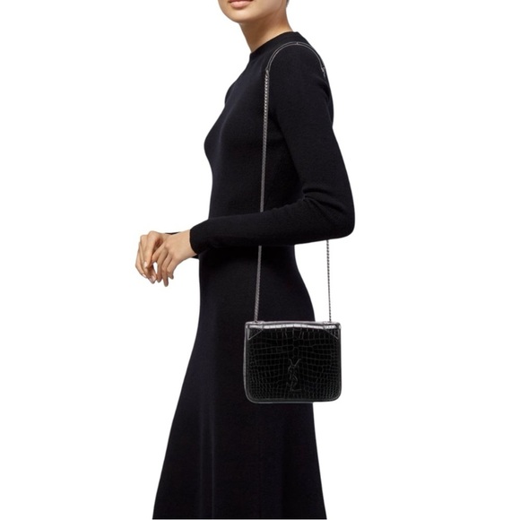 Saint Laurent Black Croc-Embossed Leather Crossbody Bag - Picture 2 of 15
